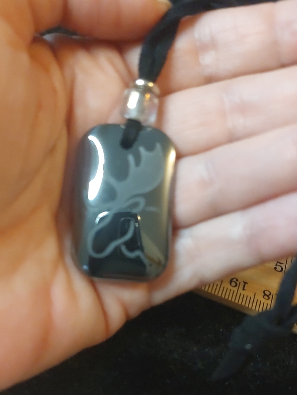 💚3/$25 Etched Glass Moose Head Dog Tag Necklace Black Cord